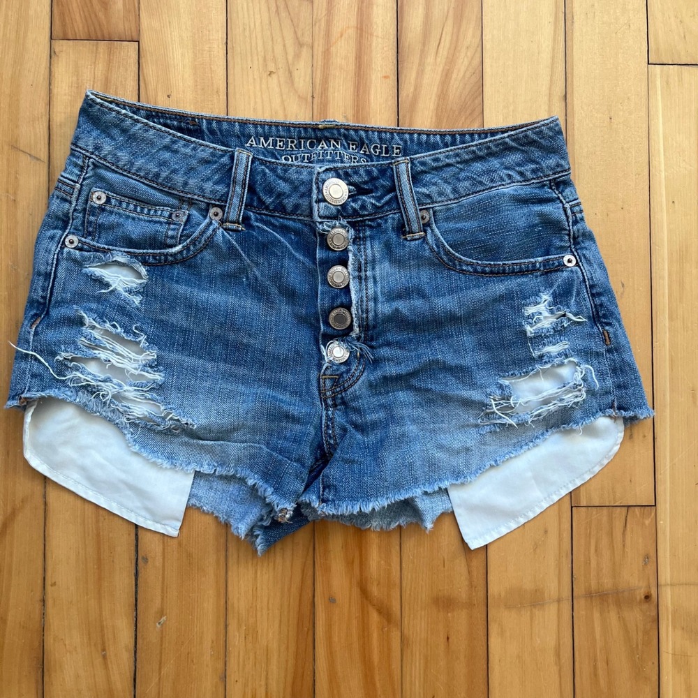 American Eagle Outfitters Hi Rise Festival Denim Jean Shorts Button Fly Size 0
